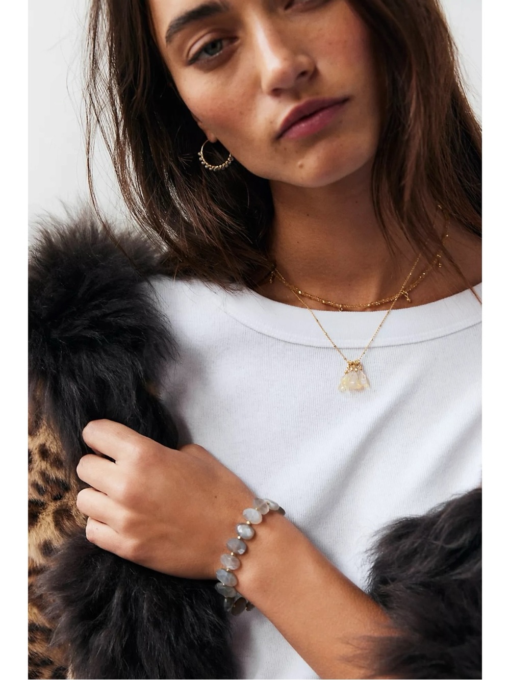 Free People FP x Robindira Opal Cluster Necklace NWT 14k Gold Dainty Bohemian